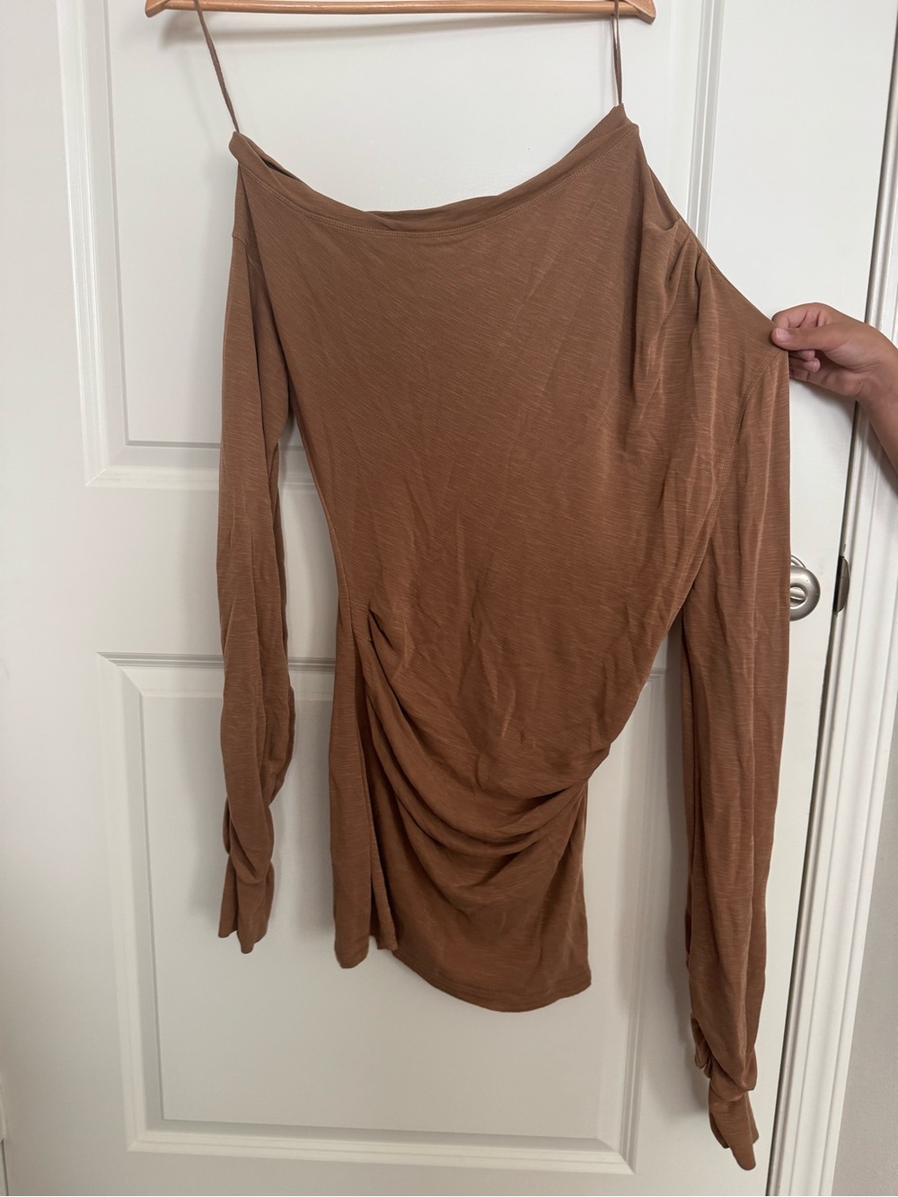 Free People Rust Brown Off-Shoulder Draped Long Sleeve dress